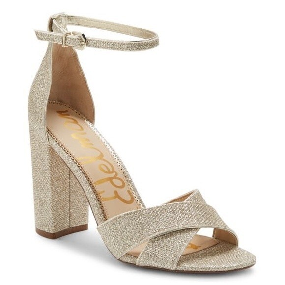 Sam Edelman Yancy Gold Metallic Textured Open Toe Block Heel Sandals Size 7 - Picture 15 of 16